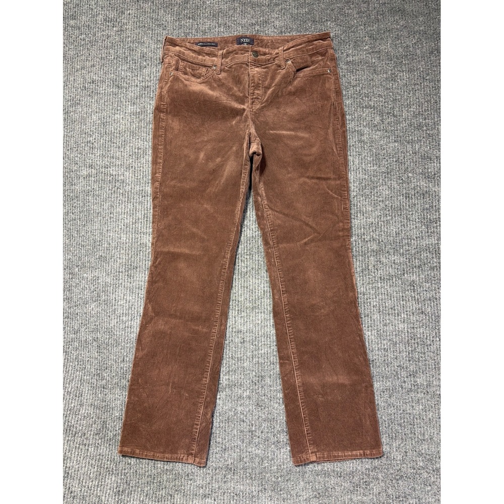NYDJ Marilyn Straight Brown Corduroy Pants Womens 10 Lift Tuck Mid Rise 9550